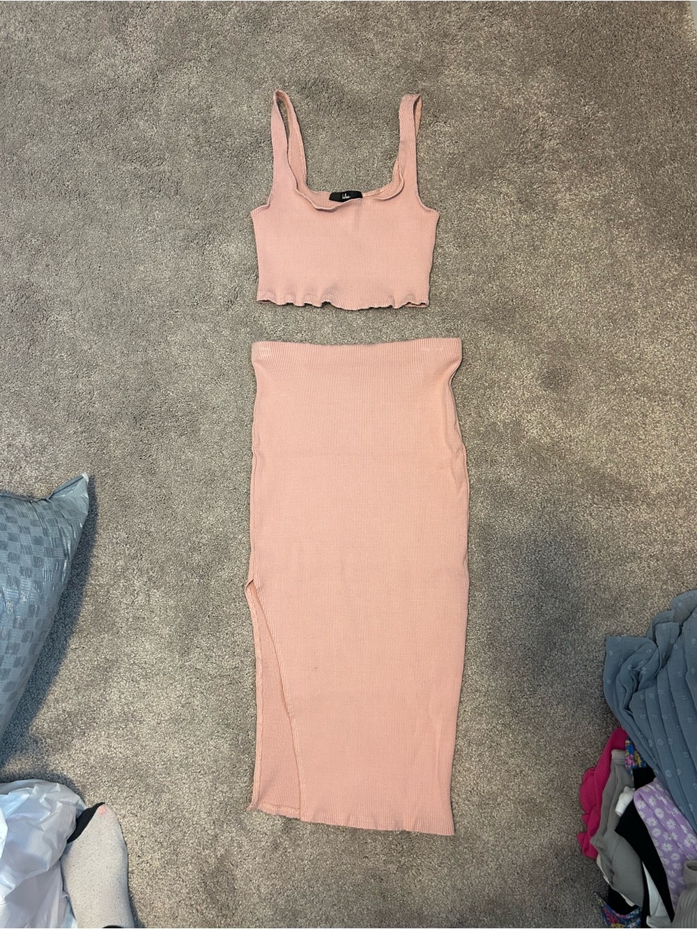 Sleeveless Ribbed Midi Skirt in Blush Pink